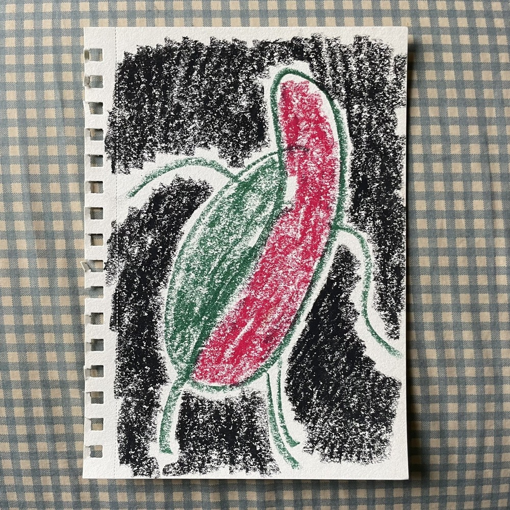 OMAN Original Pastel Drawing Weird Beetle Bug Monster Abstract Creature 5.5x8.5